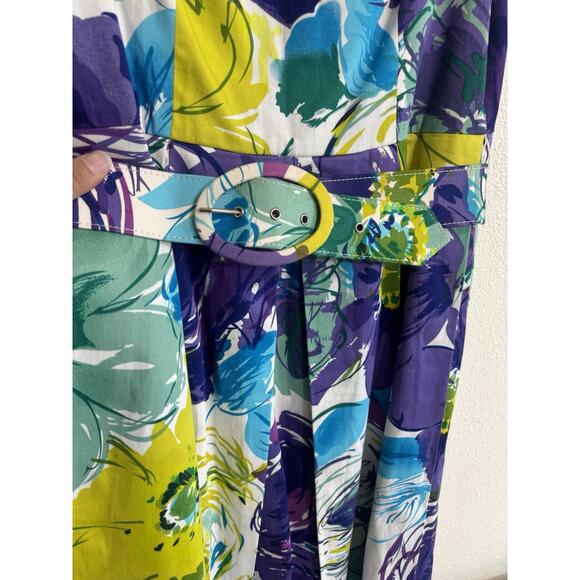 Muse Women’s Size 10 Sheath Dress Purple Floral Lined Belted Watercolor Artsy - Picture 3 of 11
